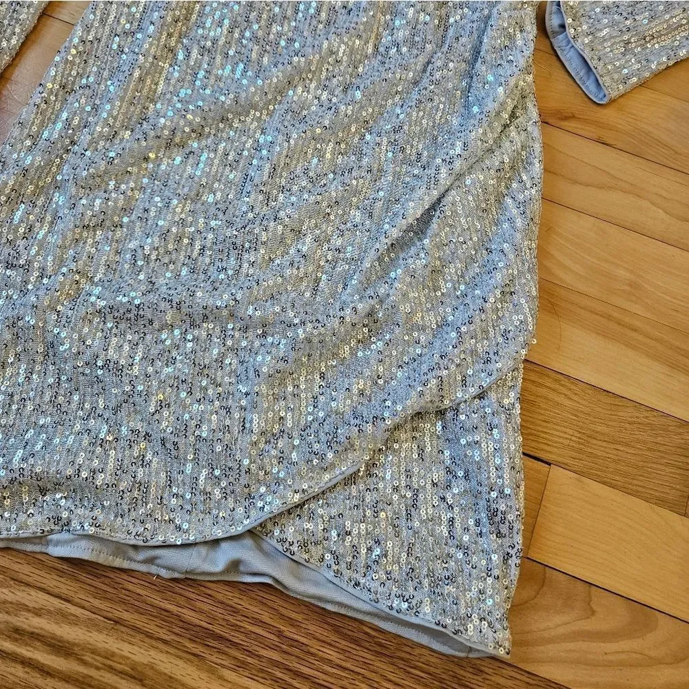Windsor White and Silver Sequined Long Sleeve Dress